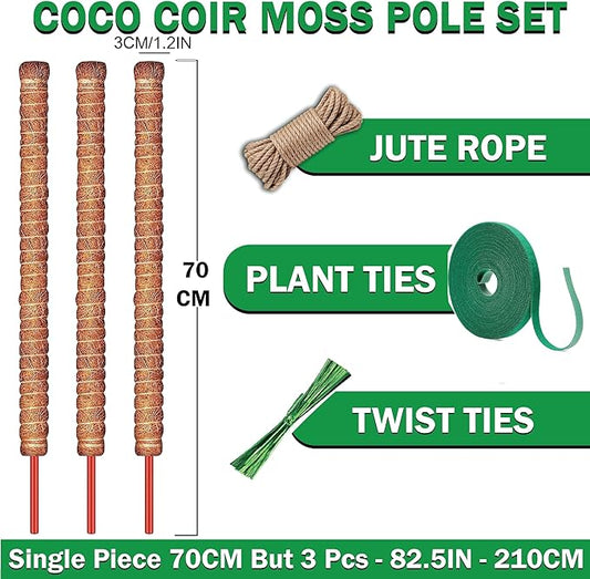 3 Pack 28 Inch Moss Pole, Stackable Moss Poles for Climbing Plants Monstera, Tall Plant Sticks Accessories, Large Coir Monstera Plant Support Stakes for Potted Plants Indoor, Pothos