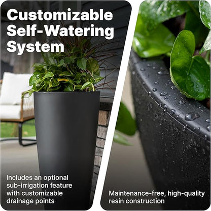 Step2 Tremont Tall Round Tapered Planter, Large Planters for Outdoor Plants, Gardening and Flower Pot for Patio or Porch, Efficient Drainage, Durable Plastic, Onyx Black, 1-Pack
