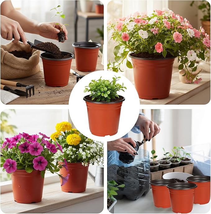 40 PCS Plant Nursery Pots 6 Inch Plant Seedling Pots with Drainage Holes Plastic Plant Flower Pot Small Plastic Seed Starting Pot Starter Containers Office Home Indoor Outdoor