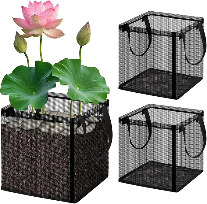 2pcs Aquatic Planting Bags with Handles,7.8" Aquatic Pond Planter for Pond, Square Grow Bags, Durable Breathe Reusable Fabric Plant Bags for Aquatic Plants, Potato, Carrot, Flower (1 Gallon)