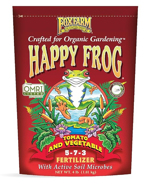 FoxFarm Happy Frog Vegetable & Tomato Fertilizer - Organic Vegetable Fertilizer for Vigorous Feeders, 5-7-3 Blend with Calcium & Mycorrhizal Fungi, Supports Abundant Fruit & Disease Resistance, 4 lb
