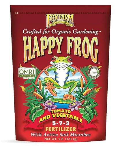 FoxFarm Happy Frog Vegetable & Tomato Fertilizer - Organic Vegetable Fertilizer for Vigorous Feeders, 5-7-3 Blend with Calcium & Mycorrhizal Fungi, Supports Abundant Fruit & Disease Resistance, 4 lb