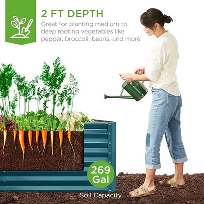 Best Choice Products 6x3x2ft Outdoor Metal Raised Garden Bed, Deep Root Box Planter for Vegetables, Flowers, Herbs, 269 Gallon Capacity, 100% Non Toxic Materials - Peacock Blue