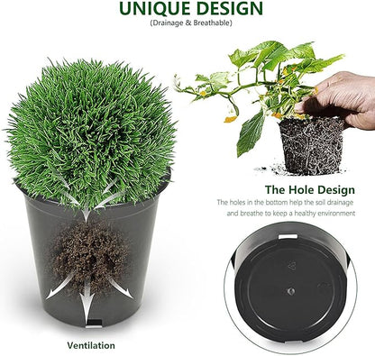 10-Pack 0.7 Gallon Round Planter Nursery Pots, Flower Plant Container Injection Molded Plastic Nursery Pot Gardening Pots for Indoor Outdoor Vegetables, Succulents, Black