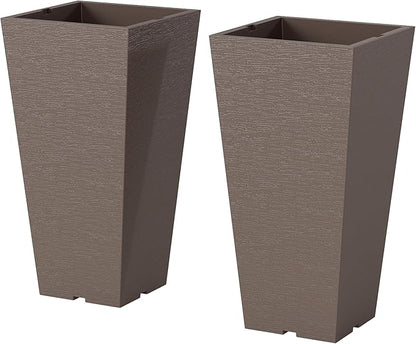 Outsunny 23 Inch Tall Planters for Outdoor Plants, Set of 2 Plastic Flower Pots, Weather and UV Resistant Stackable Tapered Large Planters for Front Door Patio Garden Use, Brown