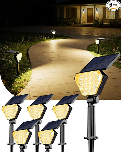 T-SUN Solar Lights Outdoor Waterproof IP65, 6Pack LED Solar Spot Lights Color Changing IP65 Waterproof Smart Auto On/Off for Outside Landscape Garden Yard Lawn Pathway Patio Driveway