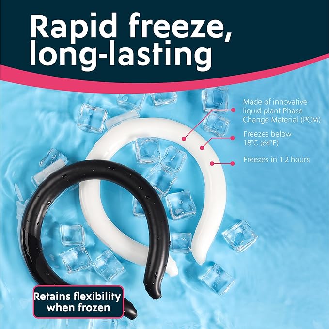 Magic Gel Neck Cooling Tube - Cooling Neck Ring - Reusable Ice Ring Wraps - Necks, Face Ice Coolers - Frozen Cool Wraps, Tubes for Summer Heat, Extremely Hot Weather - 2 Pack, B&W