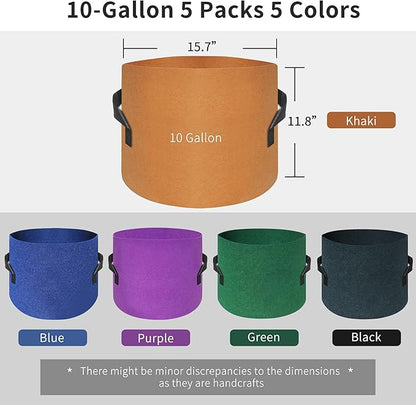 HAOWIN 400G Thickest 5-Pack 10 Gallon Grow Bags, Thickest Fabric Pots, Colorful Plant Grow Bags, Plant Labels Included Potato Growing Bags