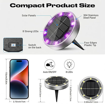 Peasur Solar Ground Lights Outdoor, 4 Pack Flat Solar Powered Disc Lights, IP68 Waterproof, Anti-Rust, Landscape Lighting for Pathway Garden Yard Lawn Walkway Landscape Driveway, Purple