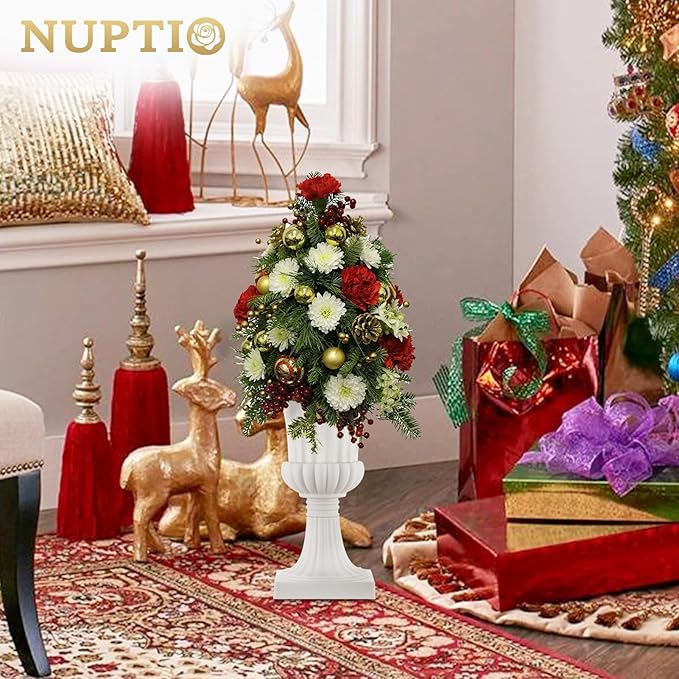NUPTIO Plastic Urn Planters White - 6 Pcs 19.7 Inch Tall Large Urns Planter Outdoor for Plants - Garden Classic Flower Vase Plant Pots - Porch Front Pedestal Pot Resin Grecian Vases