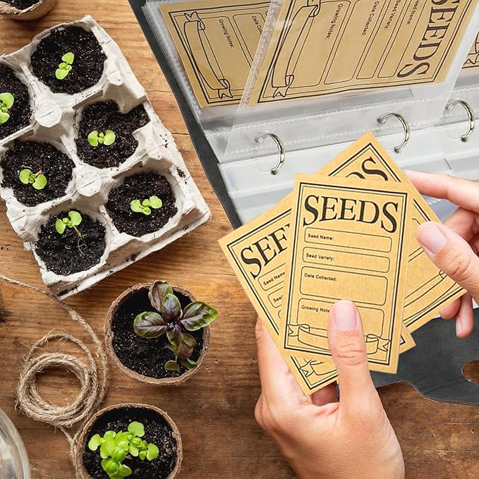 Seed Storage Organizer Seed Organizer Binder Seed Book with 50pcs Self-Sealing Seed Envelopes Seed Holder Keeper Packet