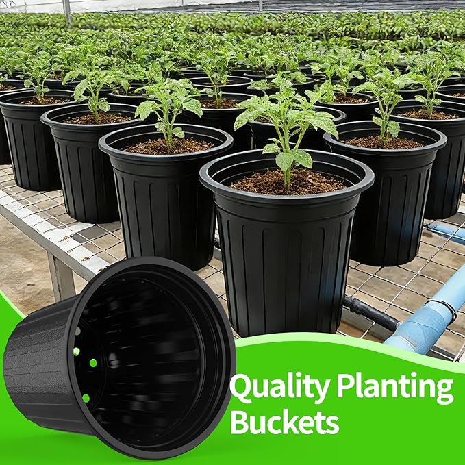 50 Pcs 2 Gallon Planter Nursery Pots, Seed Starting Pot Plastic Flower Seedling Pots with Drainage Holes Flexible Plant Container for Indoor Outdoor Garden Lawn Yard Plants Seedlings (50, 2 Gallon)