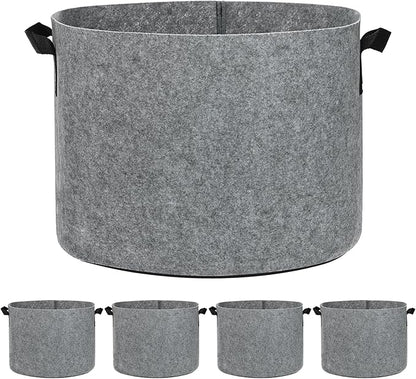 5-Pack Plant Grow Bags 10 Gallon Grow Bags 300G Thickened Fabric Pots with Durable Handles Plant Garden Grow Pots for Fruits/Vegetables/Flowers/Plants [Grey]