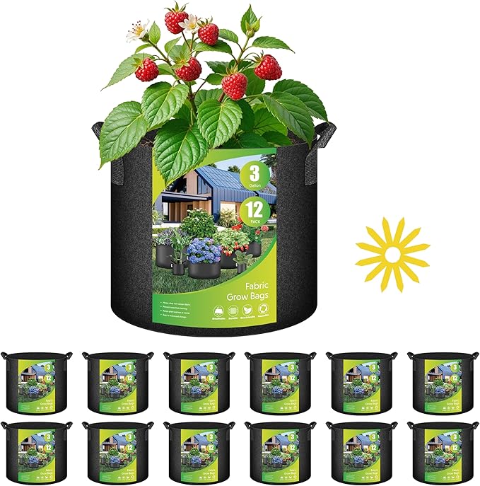 YSSOA Grow Bags 12 Pack 3 Gallon 300G Reusable Breathable Gardening Pots with Handles Non-Woven Fabric Plant Bags, Heavy Duty Planting Bags for Grow Tent Hydroponic & Outdoor Vegetables Tomatoes