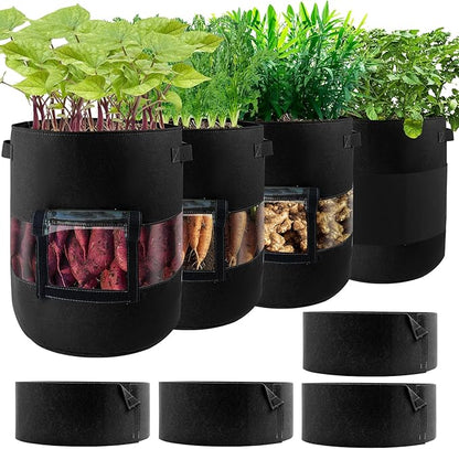 4-Pack 11 Gallon 360°Visible Potato Grow Bags, Potato Pot Planter with Flap Window Shade Cloth, Potato Growing Containers, 380g Thickened Felt Garden Planting Bag for Growing Potatoes Vegetables