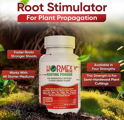 Hormex Rooting Powder #8 (0.80% IBA) for Semi-Hardwood Plants, Trees & Shrubs - High Strength Root Powder, Root Stimulator for Plants, Rooting Hormone for Cuttings, Cloning, & Woody Propagation