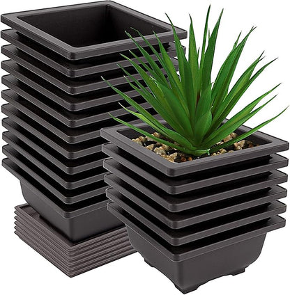 ZOENHOU 20 PCS 4.7 Inch Bonsai Training Pots, Square Plastic Bonsai Plants Growing Pot with Deep Humidity Trays for Garden, Yard, Office, Living Room, Balcony