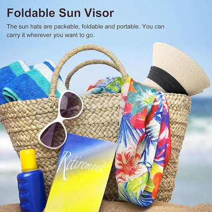 DRESHOW Women Straw Panama Hat Travel Fedora Beach Sun Hat Summer Wide Brim Straw Roll up Hat UPF 50+