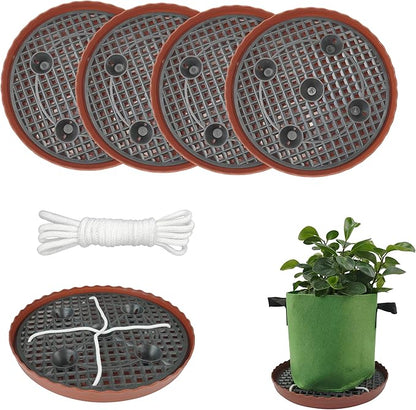 4 Pack 12.6 inch Self Watering Base for 1-5 Gallon Fabric Pot, Automatic Watering Tray System for Non-woven Grow Bag, Plastic Elevated Plant Flower Saucer Stand Growth Tent Greenhouse Indoor Outdoor