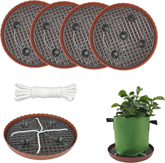 4 Pack 12.6 inch Self Watering Base for 1-5 Gallon Fabric Pot, Automatic Watering Tray System for Non-woven Grow Bag, Plastic Elevated Plant Flower Saucer Stand Growth Tent Greenhouse Indoor Outdoor