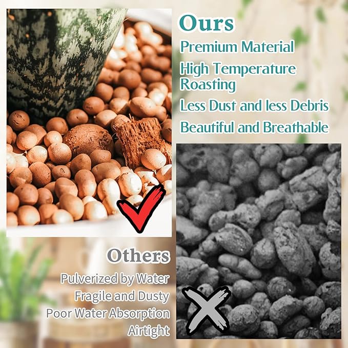 Legigo 15 LB Organic Leca Clay Pebbles for Plants, 4mm-16mm 100% Natural Leca Balls for Indoor Plants, Hydroton Clay Pebbles for Plants Hydroponic Aquaponics Growing Orchid Drainage Terrarium