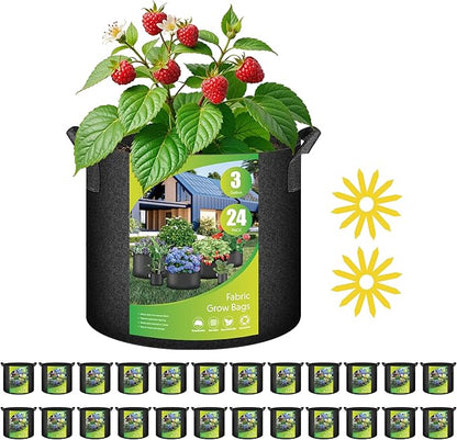 YSSOA Grow Bags 24 Pack 3 Gallon 300G Reusable Breathable Gardening Pots with Handles Non-Woven Fabric Plant Bags, Heavy Duty Planting Bags for Grow Tent Hydroponic & Outdoor Vegetables Tomatoes