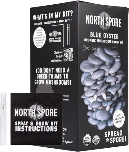 (2-Pack) North Spore Organic Blue Oyster & Lion's Mane Mushroom Spray & Grow Kits (4 lbs each) | USDA-Certified Organic, Non-GMO, Beginner-Friendly & Easy to Use | Handmade in Maine, USA