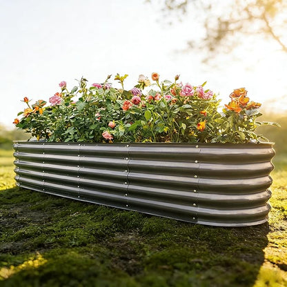 Gardmax Galvanized Raised Garden Bed, Lightweight Planter Boxes Outdoor with Easy Assembly, Large Garden Bed for Vegetables, Fruits, Flower Dark Grey 8FT