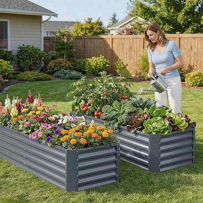 ZORMY 6×2×1.4ft Galvanized Raised Garden Bed Kit, Metal Planter Boxes Outdoor, High Raised Beds for Vegetables, Fruits, and Flowers - IronGrey