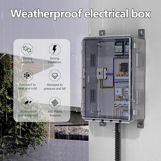 ABS Electrical Junction Box, Ventilated Design, Cable Grommets, IP65 Waterproof Enclosure, Indoor/Outdoor Use with Mounting Panel.. (Clear Cover, 17.7"x13.7"x7.9")