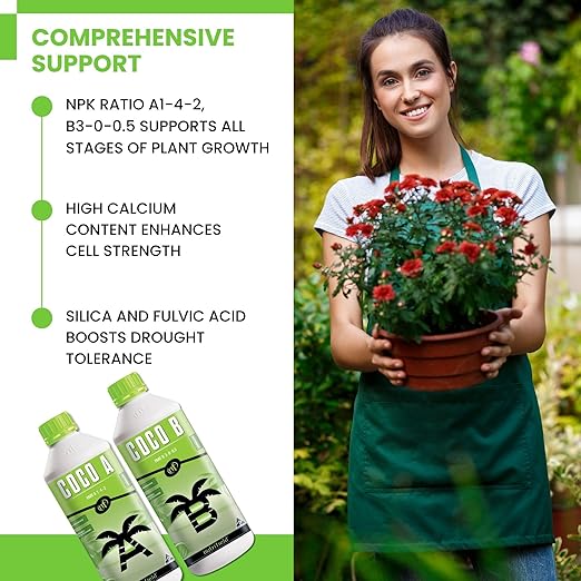 NUTRIFIELD Plant Nutrients Liquid Fertilizer 500 ML A 1-4-2 & 500 ML B 3-0-0.5 Plant Food Support Plant Growth Throughout Entire Cycle Veg and Flower Indoor Outdoor Hydroponic Coco Garden