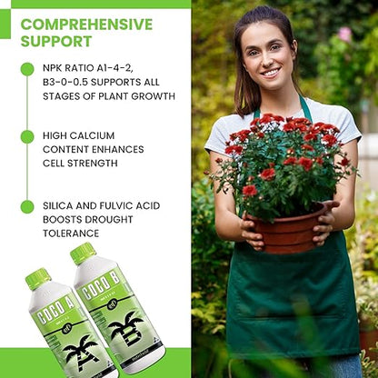 NUTRIFIELD Plant Nutrients Liquid Fertilizer 500 ML A 1-4-2 & 500 ML B 3-0-0.5 Plant Food Support Plant Growth Throughout Entire Cycle Veg and Flower Indoor Outdoor Hydroponic Coco Garden