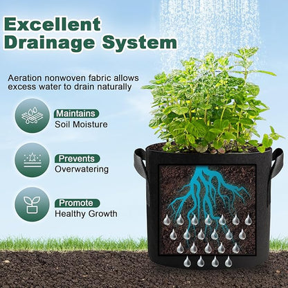5 Pack 7 Gallon Grow Bags with Handles, Thickened Aeration Nonwoven Fabric Garden Growing Bags Heavy Duty 300G for Tomato, Potato, Strawberry, Vegetable, Fruits and Flowers