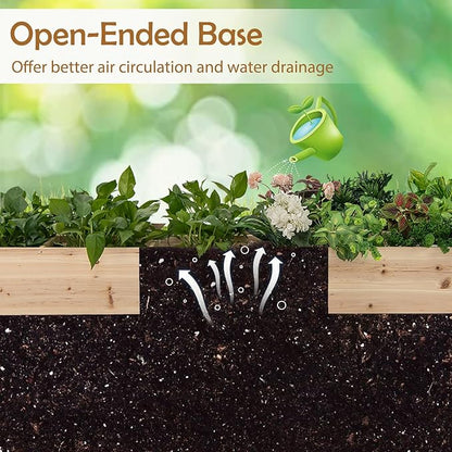 HAPPYGRILL Raised Garden Bed, Wooden Planter Raised Bed w/2 Garden Boxes, 7 Compartments, DIY Painting Available, Elevated Planter Box for Patio Garden Backyard Lawn Gardening, 90” x 25” x 10”