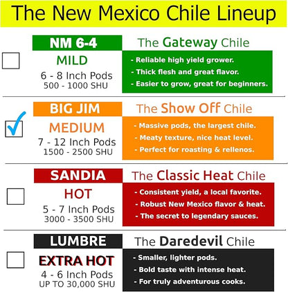 Big Jim Chile Seeds from Hatch New Mexico | Medium Heat Green Chili | Red Chili Peppers | Heritage Non-GMO | Produced for 2026