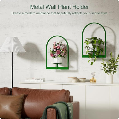 Green Metal Wall Plant Holder - 3-Pack Wall Mounted Plant Stands and Hanging Holders for Indoor Planter and Flower Pot - Arch Decor Shelf for Plant Storage (Pot Not Included)