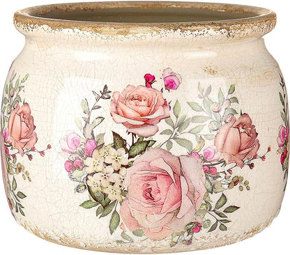 7.7" Large Ceramic Plant Pot Beige Pink Vintage Rose Crackle Glaze Rustic Flowers Pot Decorative Planter with Drainage for Indoor Outdoor Plants Home Kitchen Office Decor Gift