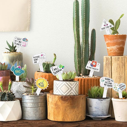 15Pcs Funny Wooden Plant Markers, Garden Plant Labels Tab Cute Patterns Plant Signs for Succulent Flowers Greenery Seedling Plants Waterproof Plant Tags for Outdoor Indoor Patio Supplies