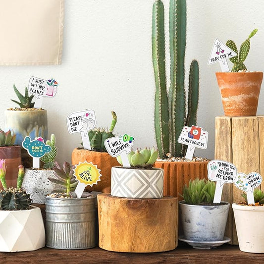 15Pcs Funny Wooden Plant Markers, Garden Plant Labels Tab Cute Patterns Plant Signs for Succulent Flowers Greenery Seedling Plants Waterproof Plant Tags for Outdoor Indoor Patio Supplies