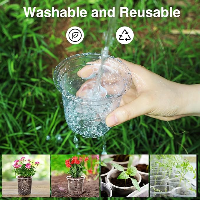 Bonviee 30 Packs 7/5/4 Inch Clear Nursery Pots for Plants, Plastic Seedling Pots with Drainage Holes, Planters for Indoor Plants and Transparent Seed Starter Pots with 10 Plant Labels