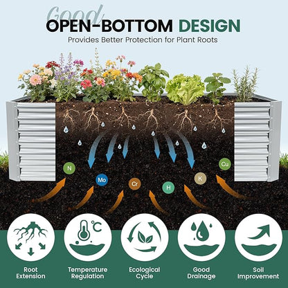 G GOOD GAIN 6x3x2 ft Galvanized Raised Garden Bed Kit, Large Metal Planter Box Outdoor for Vegetables, Flowers, Herbs, 24" Tall 269 Gallon Capacity Deep Root Design, Silver