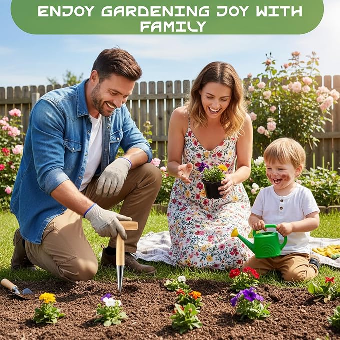 Jerify 3 Pack Hand Dibber Garden Tool 5 Inches Seed Planter with Wood Handle Hole Digger Tool Seed Dispenser for Planting Small Seeds Seedlings Sowing Seeds Transplanting Plants Planting Bulbs