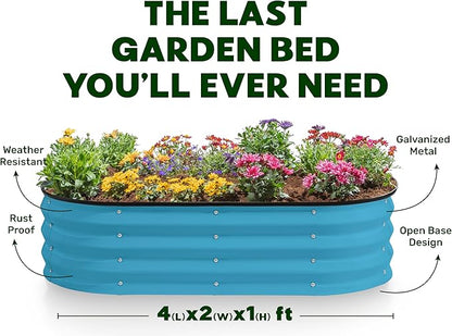 Plant & Plot Galvanized Raised Garden Beds Outdoor // 4×2×1 ft (2-Pack) Planter Raised Beds for Gardening, Vegetables, Flowers (Teal) // Large Metal Garden Box