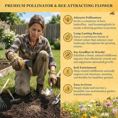 Mini Wildflower Seed Shaker - Save The Bees Seed Mix, by GevaGrow | 80,000+ Seeds | Pollinator & Bee Attracting Flower Seeds Bulk for Planting in Pots & Outdoor Gardens | 2 Ounce