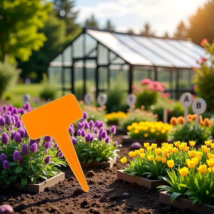 50Pcs Orange Plant Tags Plastic T-Type Nursery Garden Labels Markers Plant Stakes Garden Decoration, Pots, Plant Labels, Planters and Container Accessories,Gardening Tool