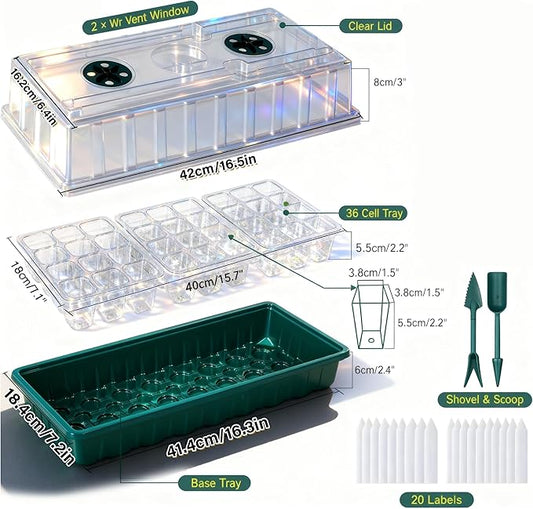 Seed Starter Tray with Grow Light, 2 Pack 72 Cells Seed Germination Kit with Humidity Dome, Adjustable Brightness Plant Germination Tray for Herb, Indoor Seedling Starter Trays for Gardening