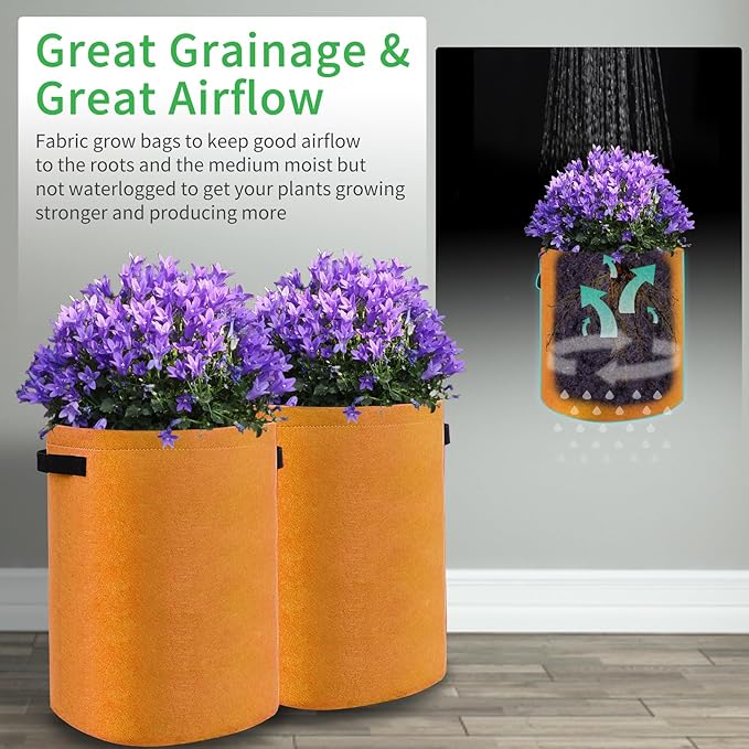 JJGoo 4 Pack Potato Grow Bags 10 Gallon with Flap, Heavy Duty Fabric with Handle and Harvest Window, Non-Woven Planter Pot Plant Garden Bags to Grow Vegetables Tomato, Orange