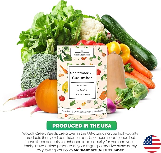 Marketmore 76 Cucumber Seeds – Heirloom Non-GMO Slicing Cucumbers, Disease-Resistant Garden Variety | Woods Creek Seeds