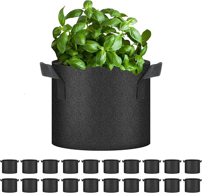 YSSOA 20-Pack 5 Gallon Grow Bags, Aeration Nonwoven Fabric Plant Pots with Handles, Heavy Duty Gardening Planter for Potato, Tomato, Vegetable and Fruits, Black