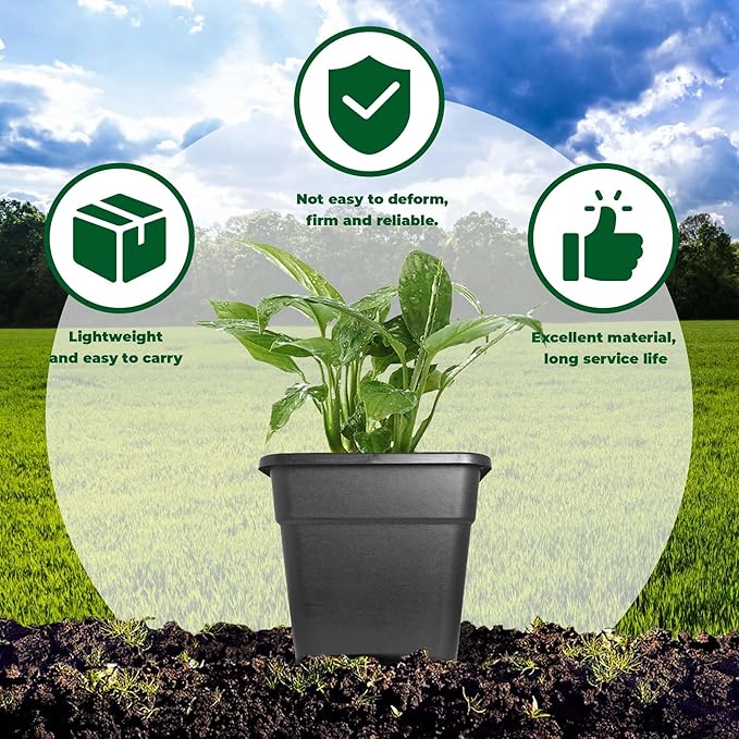 Plant Pots Flower Pot 10-Pack 3 Gallon Planter Nursery Pot Garden Seedling Planters Containers Plastic Injection Molded Pots with Drainage Holes for Outdoor Indoor Plants Vegetables, Black